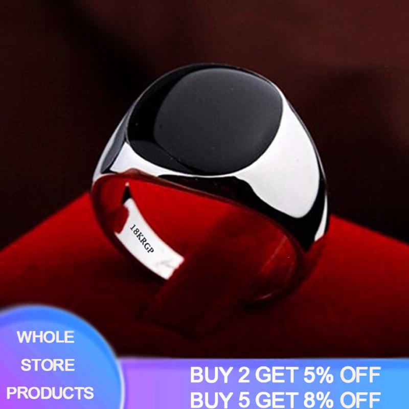 

Cluster Rings Uniqu Black Square Onyx Stainless Steel 18K Gold Flat Stone Solitaire Ring Men Never Fade Rock Fashion Punk Jewelry, Golden;silver