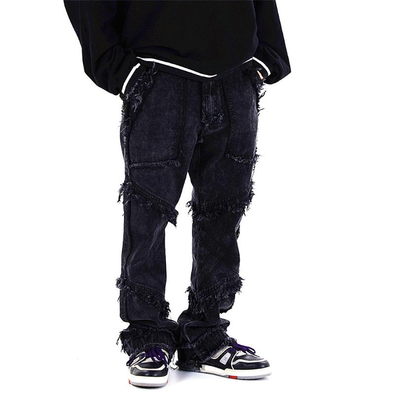 

Men' Jeans UNCLEDONJM Hip Hop Flare Men Clothing 2021 Wide Leg Streetwear Black Goth Clothes Jeens For ME-Z69