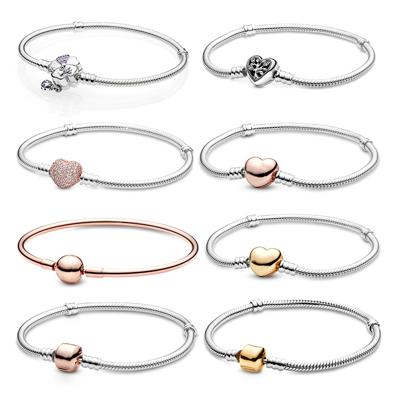 

100% 925 Sterling silver pandora shop surface clear fit charm beads bracelet