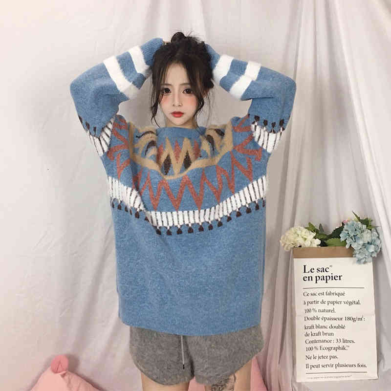 

Women's Sweaters Korean loose-sweaters winter, long-sleeve pullovers, for girls, round collar, women's thick woolen clothing harajuku 5OXK, 1# shoe box