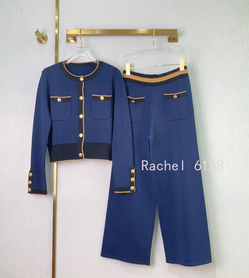 

Women's Two Piece Pants Luxury Design 2021 Autumn Gold Silk Knitted Cardigan Jacket High Waist Trousers Two-piece Set, White