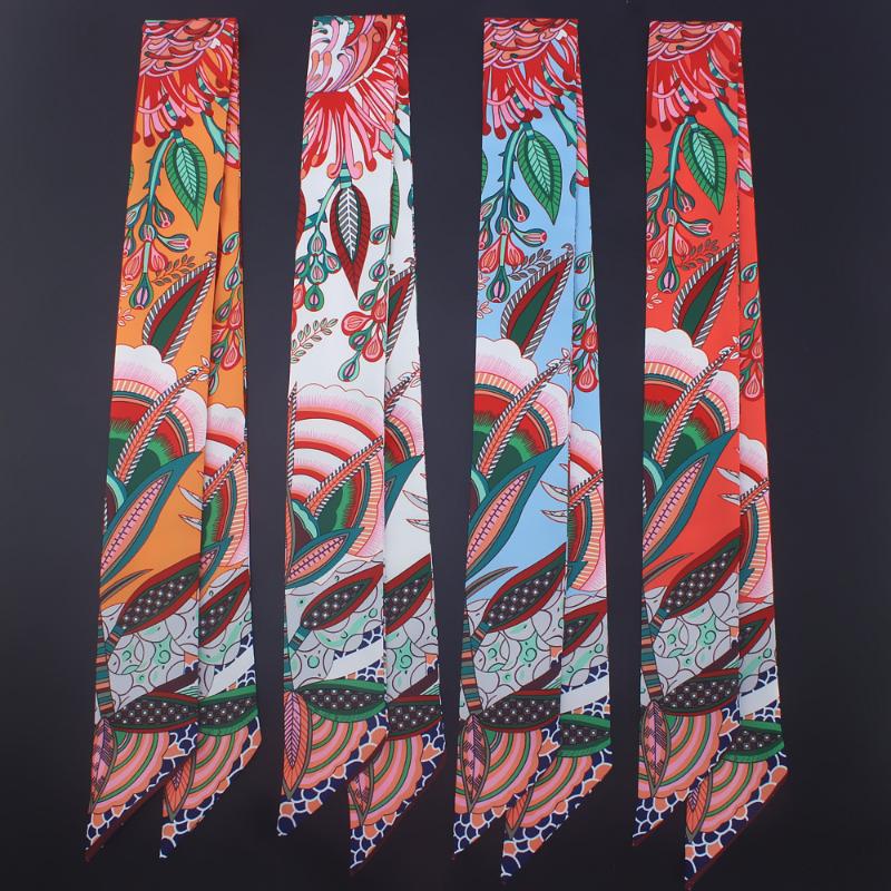 

Scarves Bohemia Emulation Twill Silk Small Women Fashion Scarf Hair Bags Handle Tie Multifunction Hand Ribbon M329