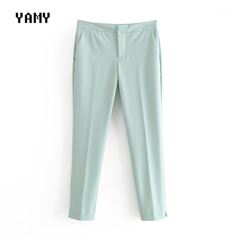 

Women's Pants & Capris Design Womens Mid Waist Cropped Trousers With Pockets Sea Green Lalic Ankle-length Office Lady Solid Female Zora Pant, Black;white