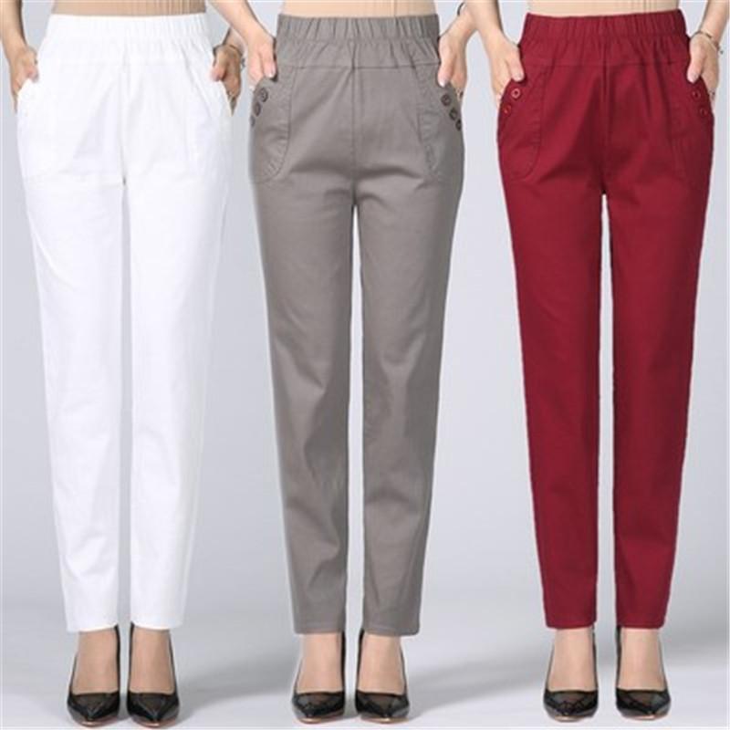 

Women's Pants & Capris Plus Size 5XL High Waist Stretch Long Women Cotton Straight Trousers Pantalon Femme Work Office Ladies PZ2124, Beige