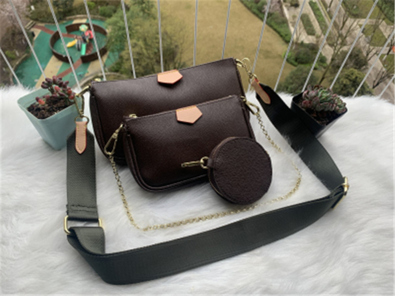 

2020 luxurys Women bag multi color straps crossbody womenbag 3 pieces set favorite shoulder bags round messenger womenbags, 3-brown old flower