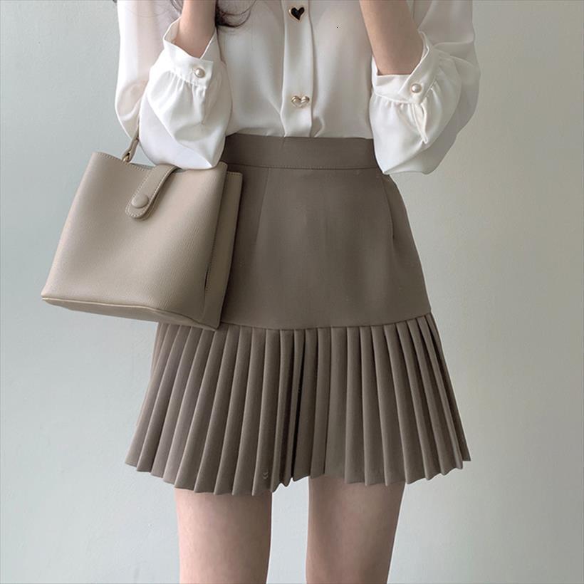 

Pleated A Line Mini Womens Skirt Summer Korean Black Khaki Woman Empire Jupe Femme Faldas Mujer Moda