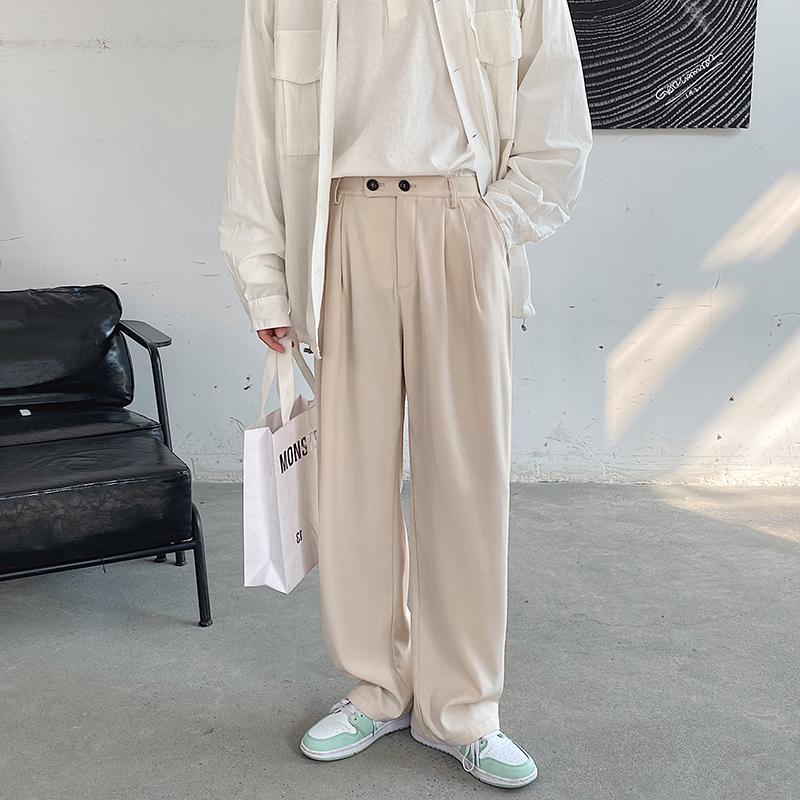 

Men's Pants Spring Summer Wide-leg Fashion Casual Men Trousers Korean Loose Straight-leg Suit Mens Dress S-XL, Black