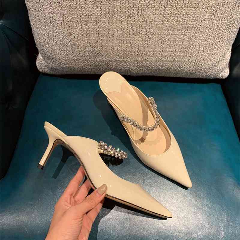 

Sandals Women's sandals summer ladys high heels seven inches in crystal strass pointed to water leather drill shoes half drag 0JSP, 1# shoe box