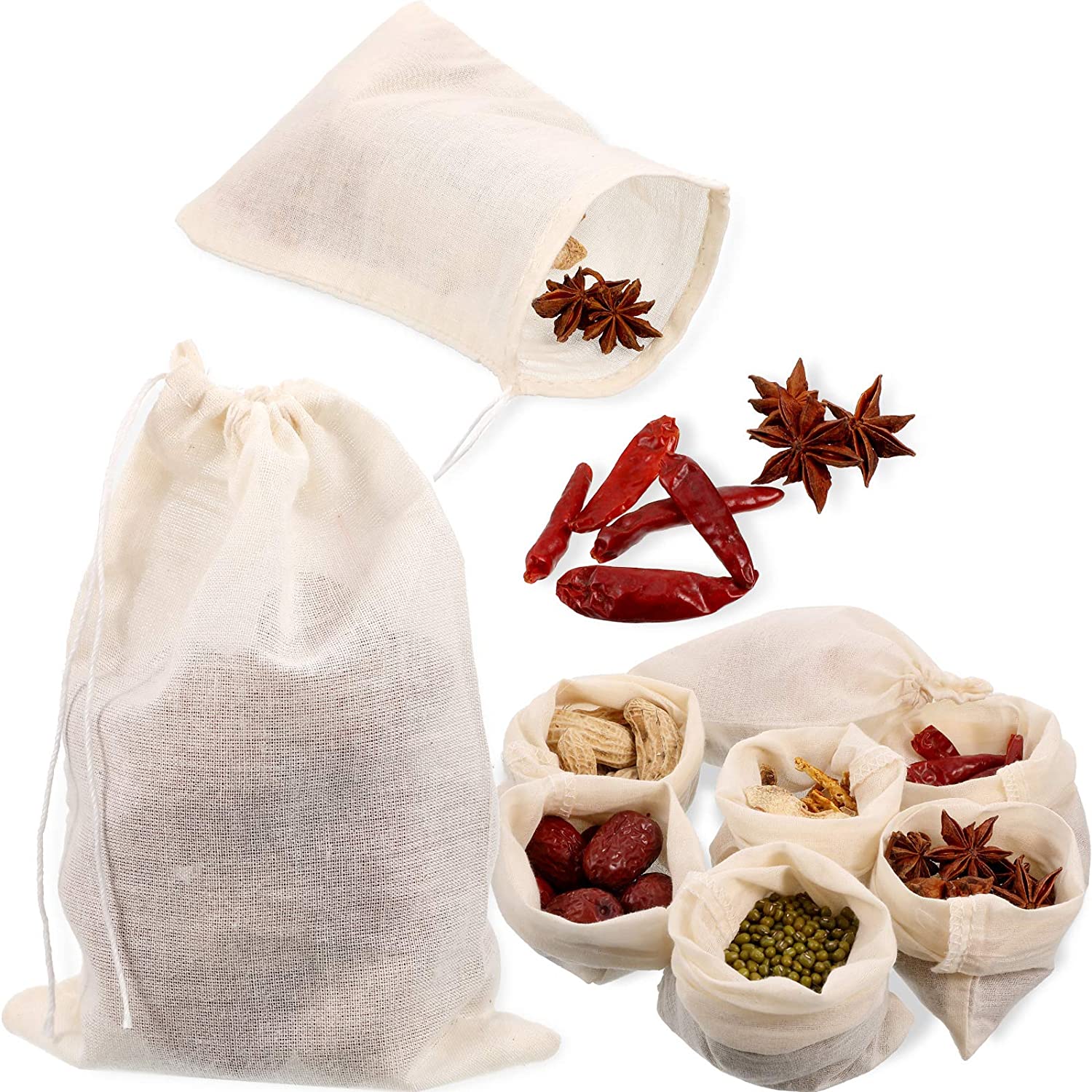 

100 Pieces Reusable Drawstring Soup Bags Muslin Bag, Straining Cheesecloth Bags Soups Gravy Broth Brew Stew Pouch for Coffee Tea Bone Broth