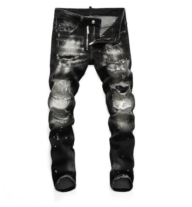 

Mens Badge Rips Stretch Black Men Jeans Fashion Slim Fit Washed Motocycle Denim Pants Panelled Hip HOP Trousers Jeans#006, Logistics price subsidies