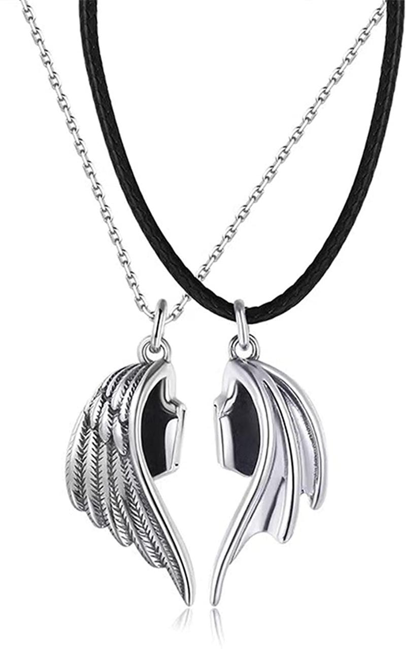 

Pendant Necklaces 2Pcs Magnets Attract Angel Demon Wing Leather Rope Link Chain Necklace For Women Men Lover Friend Couples Friendship