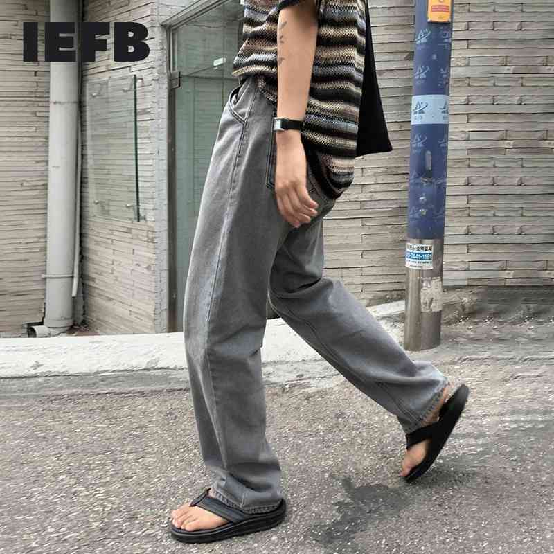 

IEFB Straight Jeans Pants Men's Loose Wide Leg Pants Fashion Korean Trend Casual Denim Trousers Grey Jeans Streetwera 9Y7194 210524, Gray
