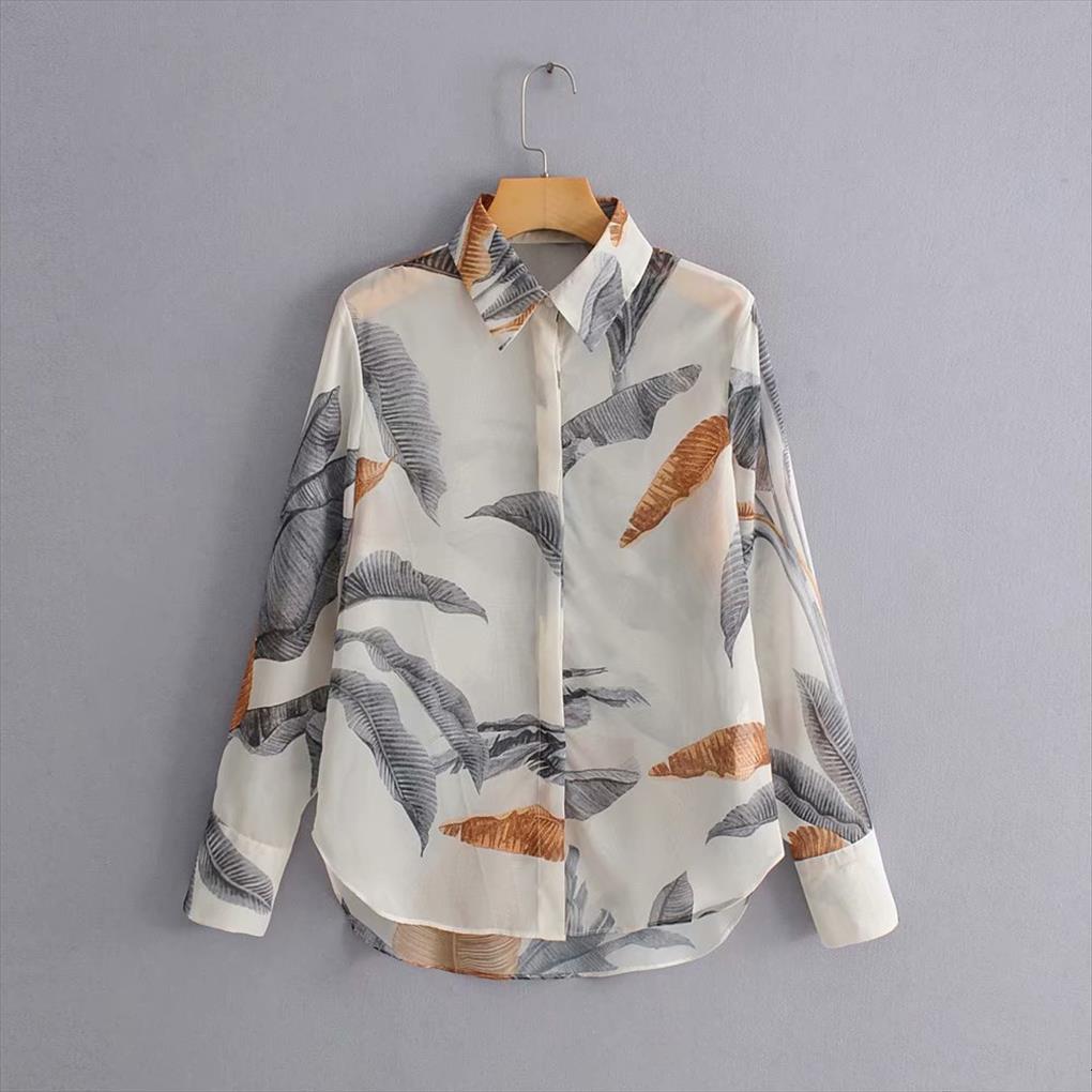 

vintage leaves print casual slim womens shirt business long sleeve office wear blusas chic summer ls3872, White