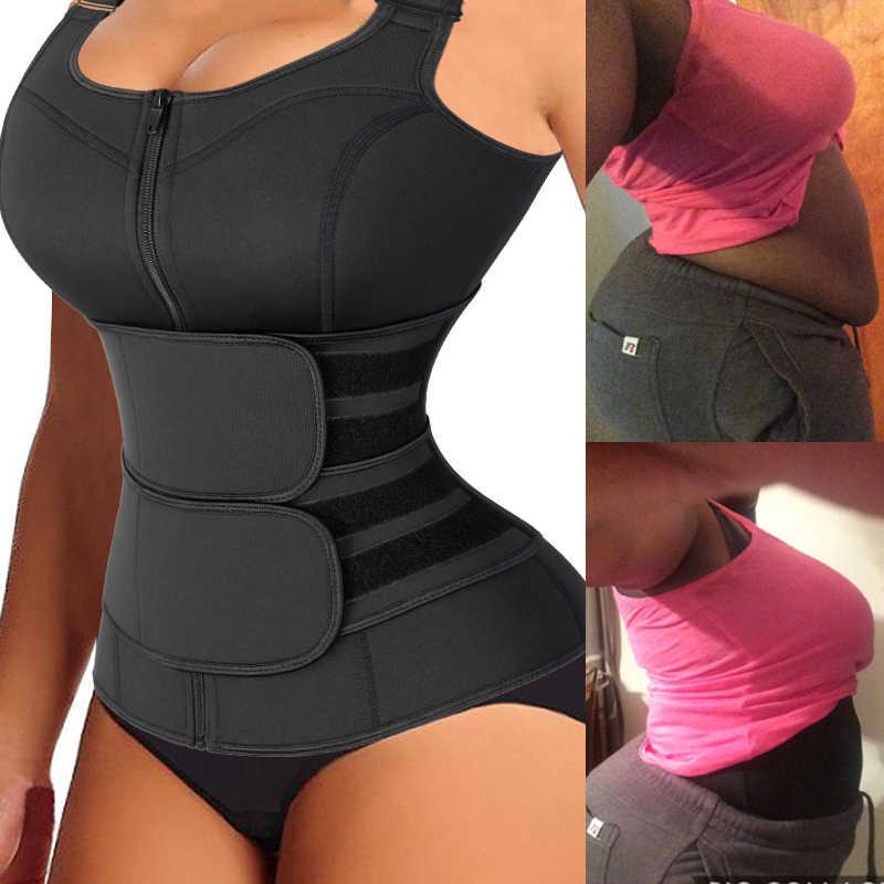 

Women Waist Trainer Corset Vest Slimming Belt Neoprene Body Shaper Sauna Tank Top Zipper Weight Loss Shirt Faja Shapewear, Black
