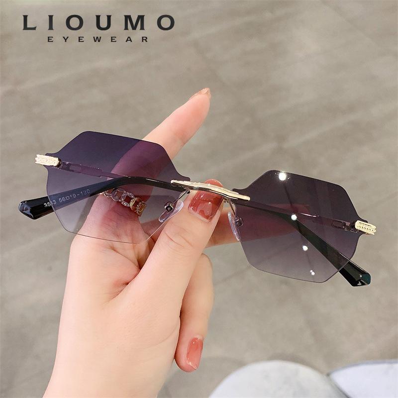 

Sunglasses LIOUMO Retro Women Rimless Glasses Men Fishing Travel Eyewear Ocean Color Gradient Lens Metal Frame Lentes De Sol