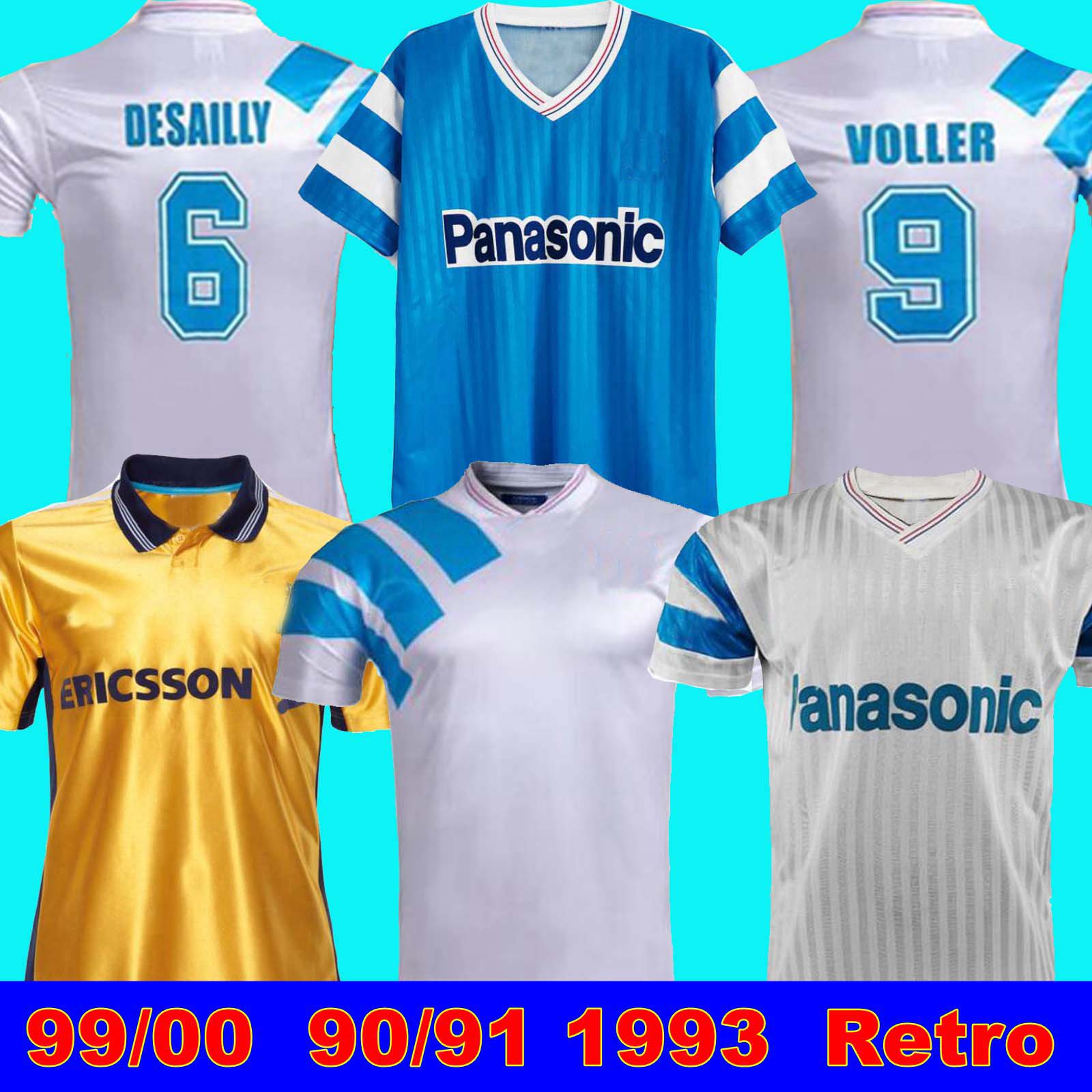 

99 00 Olympique de Marseille Commemorate Football Shirt DESCHAMPS PAPIN BOLI DESAILLY VOLLER Retro 98 99 1993 Soccer Jersey, 98/99away