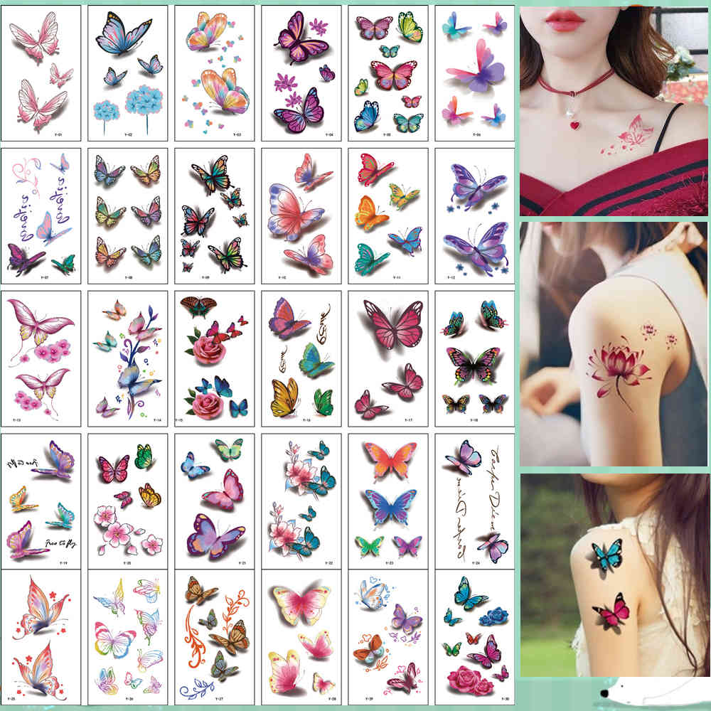 

Temporary Tattoo Nice Stickers Waterproof Arm Clavicle Body Art For Woman Disposable Butterfly Tatouage Temporaire