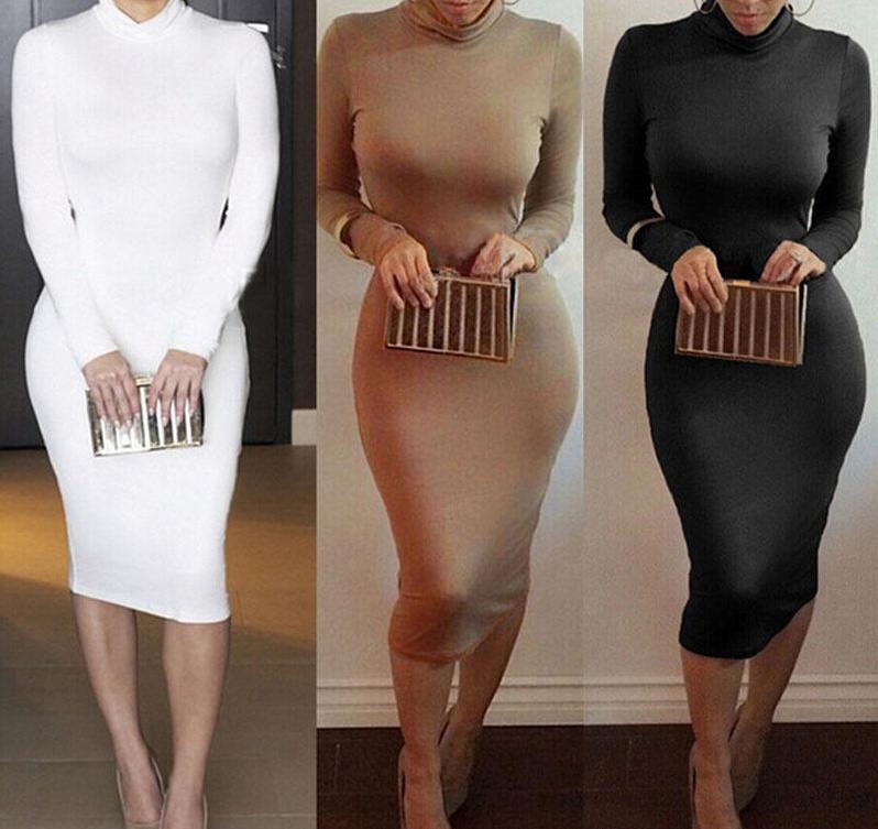 

2021Winter Soft Cotton Stretch Black Party Dresses Plus Size Skinny Sexy Club Wear Gorgeous Warm Maxi Bandage Bodycon Dress, White