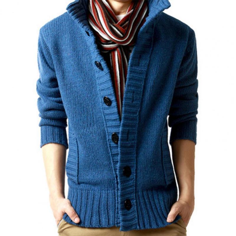 

Men's Sweaters Men Cardigan Sweater Stand Collar Long Sleeve Knitted Jacket Side Pockets Buttons Closure Solid Color Coat Knitwear, Black