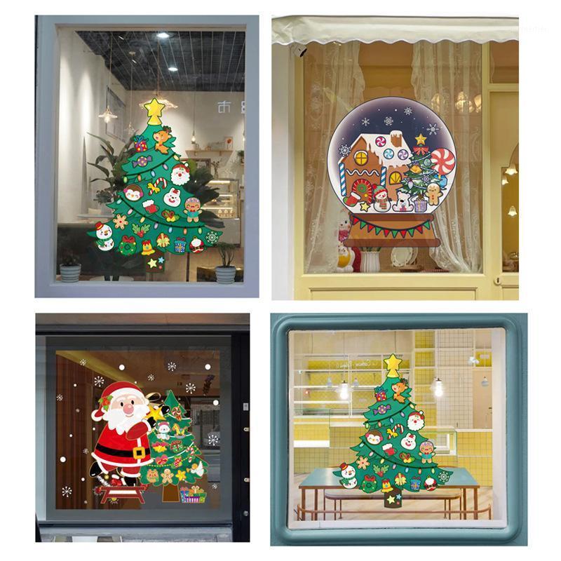 

Gift Wrap DIY Christmas Window Stickers Removable PVC Refrigerator Static Sticker For Home Navidad Wall Ornaments Decor Year