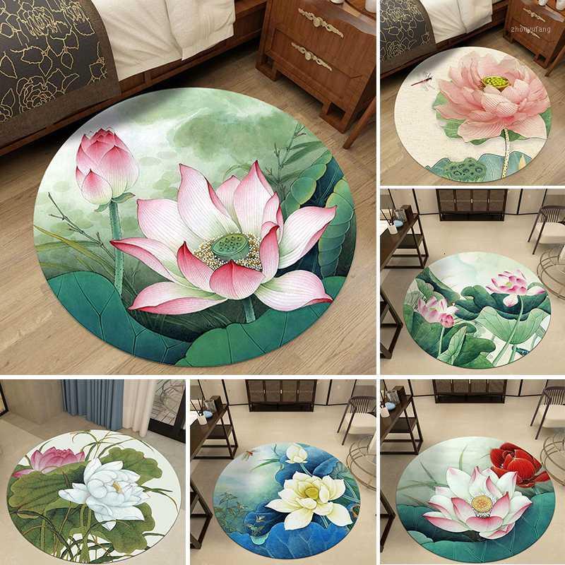 

Carpets 3D Flower Circular Rug Living Room Bedroom Area Carpet Floor Mat Non-slip Doormat Home Decoration