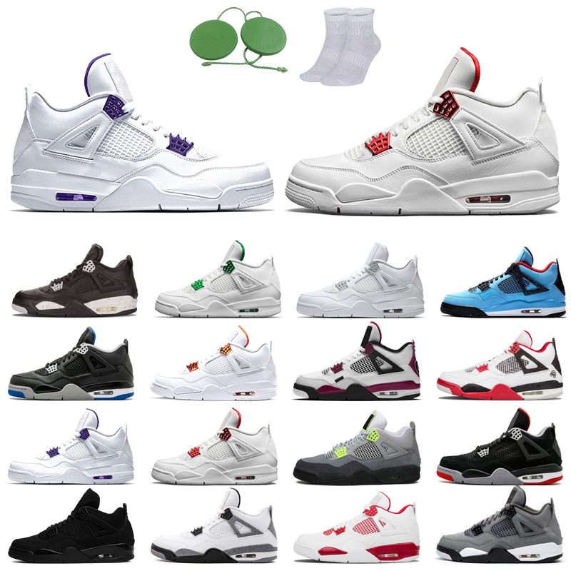 

4s man basketball shoes cool fashion color Black Cat court purple University Red Neon bred Alternate Motorsport metallic dark White Cement Grey Fire oreo Pine Sport, Travis