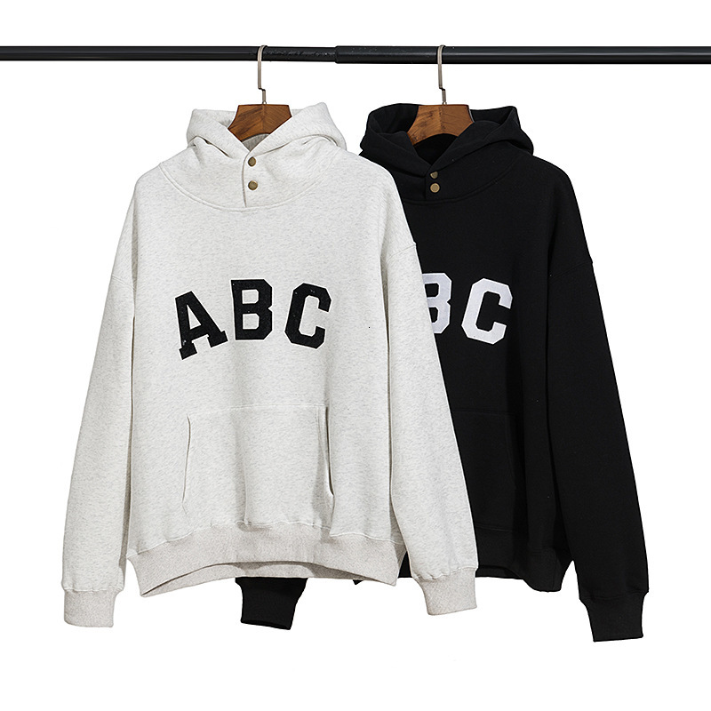 

21ss Feel of God new season 7 ABC letter print Plush hooded high street fog hoodies for men and women, Black
