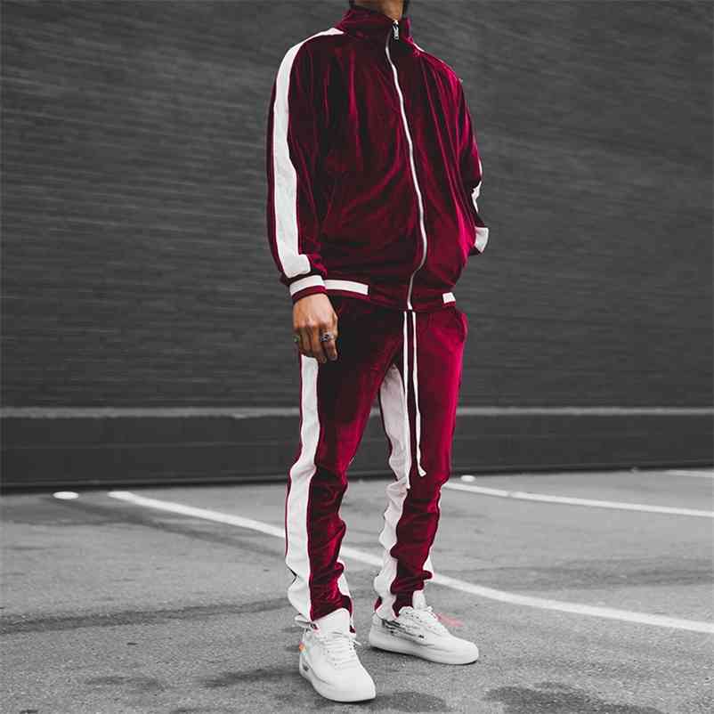 

Men Joggers Suit Sets Gold Velvet Tracksuit Man Brand Spring Autumn Sport Suit Male Hoodies+ Pants Warm Sportswear Clothing 210722, Blue