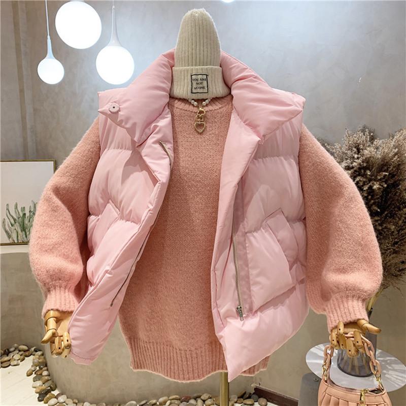 

Women's Vests Clothing 2021 Autumn Winter Thickened Cotton-padded Clothes Jacket Vest + Knitted Sweater Fashion Two-piece Set, Black;white