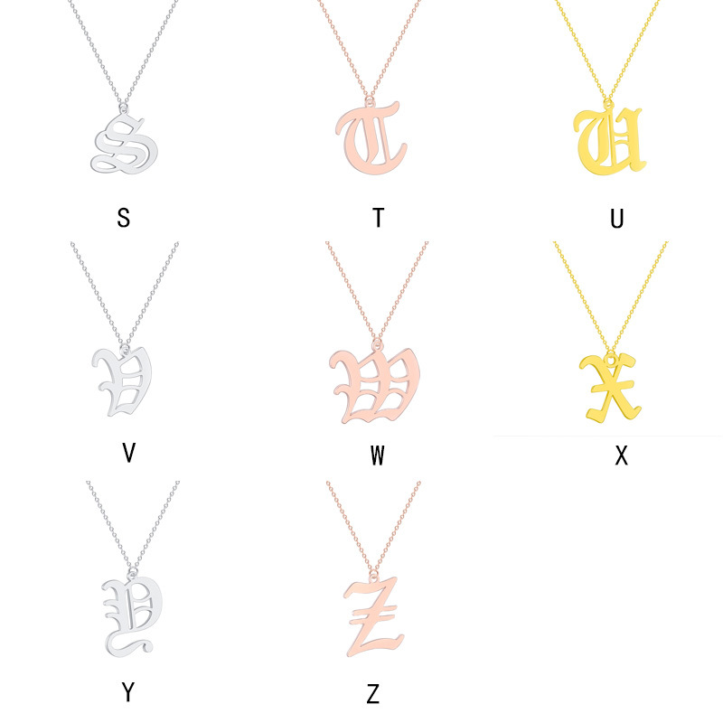 

2019 New 26 English Letter Pendant Necklace Gold Stainless Steel Name Initial Necklaces Women Jewelry Wedding Christmas Gifts, Silver