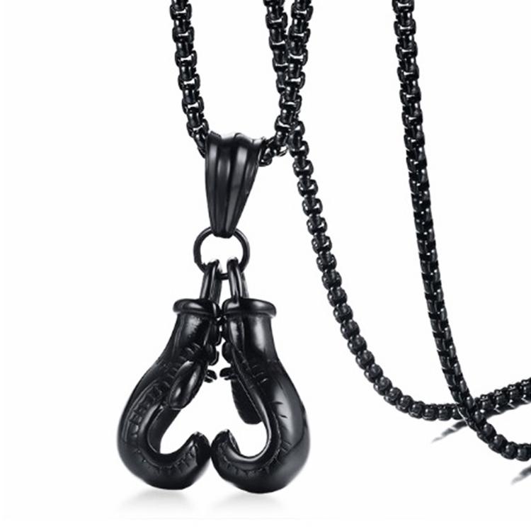 

Men Jewelry Sport Fitness Collares Stainless Steel Pendant Necklaces Mens Jewellery Colar Collier Double Boxing Glove Necklace