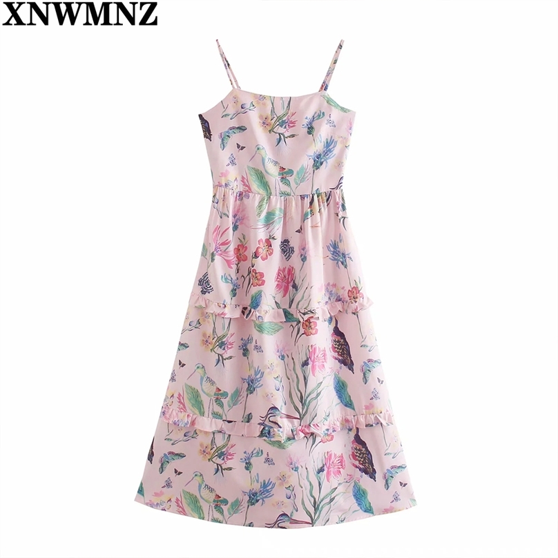 

Women summer Fashion Bohemia Flower print Spaghetti dress Sexy backless dresses Casual Holiday robe Ruffle hem 210520, Multi