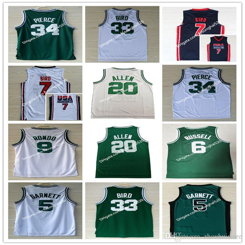 

NCAA 1992 Dream Retro Mens Vintage 5 Kevin Garnett 20 Ray Allen 34 Paul Pierce 33 Larry Bird 9 Rajon Rondo Bill Russell Basketball Jersey Sh, Black;red
