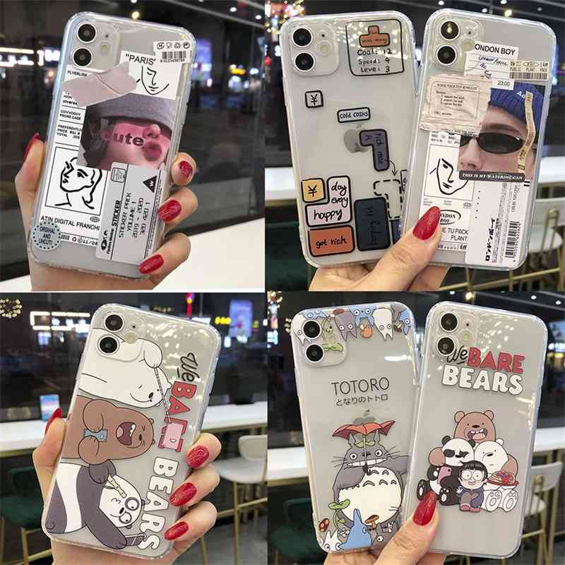 

Cartoon iPhone 12 mobile phone case x apple 11pro transparent xsmax / XR air assist all inclusive applicable 8plus set