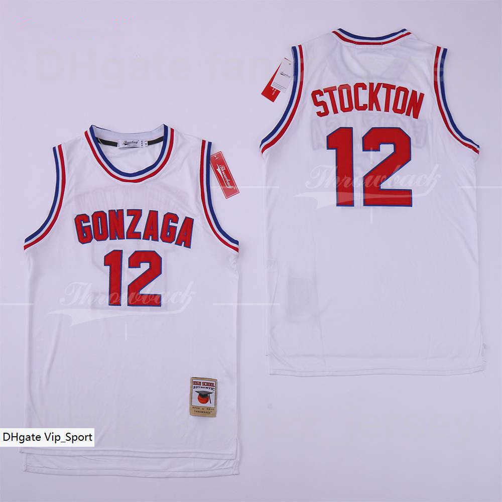 

GONZAGA BULLDOGS College John Stockton Jersey 12 University Basketball HipHop Breathable Team Color White Pure Cotton Hip Hop For Sport Fans