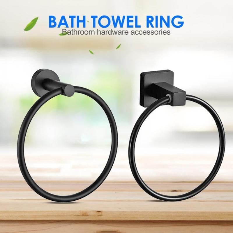 

Simple Wall-mounted Round Towel Ring Matte Black Stainless Steel Clothes Rack Bathroom Supporter Hardware Accessories Rings
