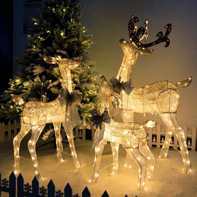 

Christmas Decorations Shopping Mall El Window Scene Decoration Family Of Three Luminous Wrought Iron Deer Kids Gift