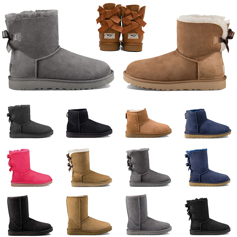 

women australia snow boots fashion winter boot classic mini ankle short 2 bow ladies girls womens luxury designer booties shoes chestnut