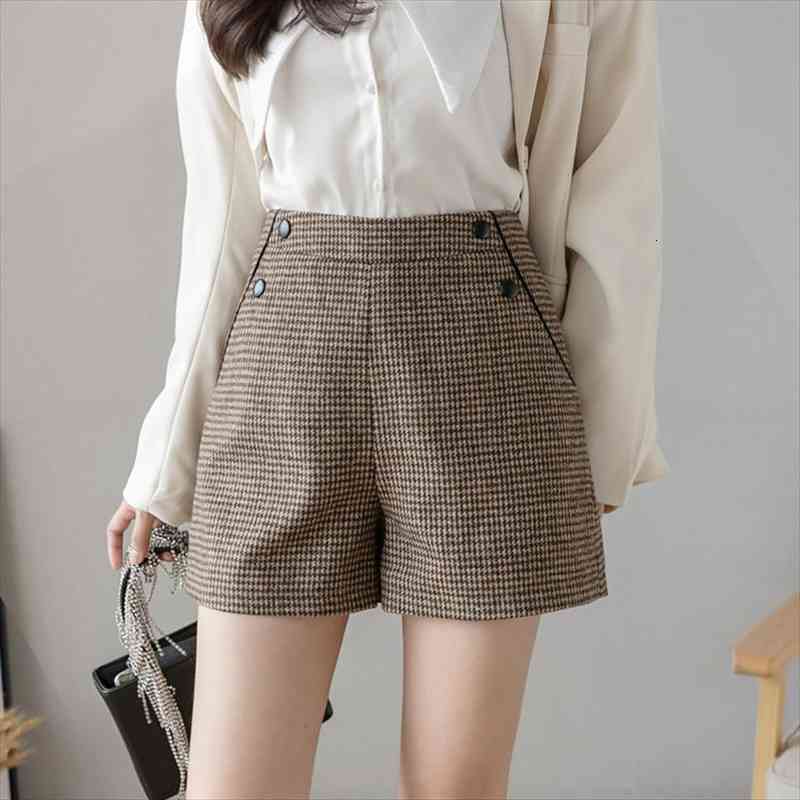 

women shorts autumn winter houndstooth plaid booty shorts woman retro loose woolen casual wide leg boots femme, White;black