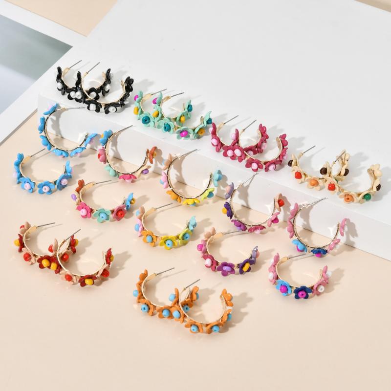 

Hoop & Huggie 2021 Fashion Jewelry Summer Eardrop Cute Cherry Blossoms Flower Earrings For Women Peach Rainbow Bijoux