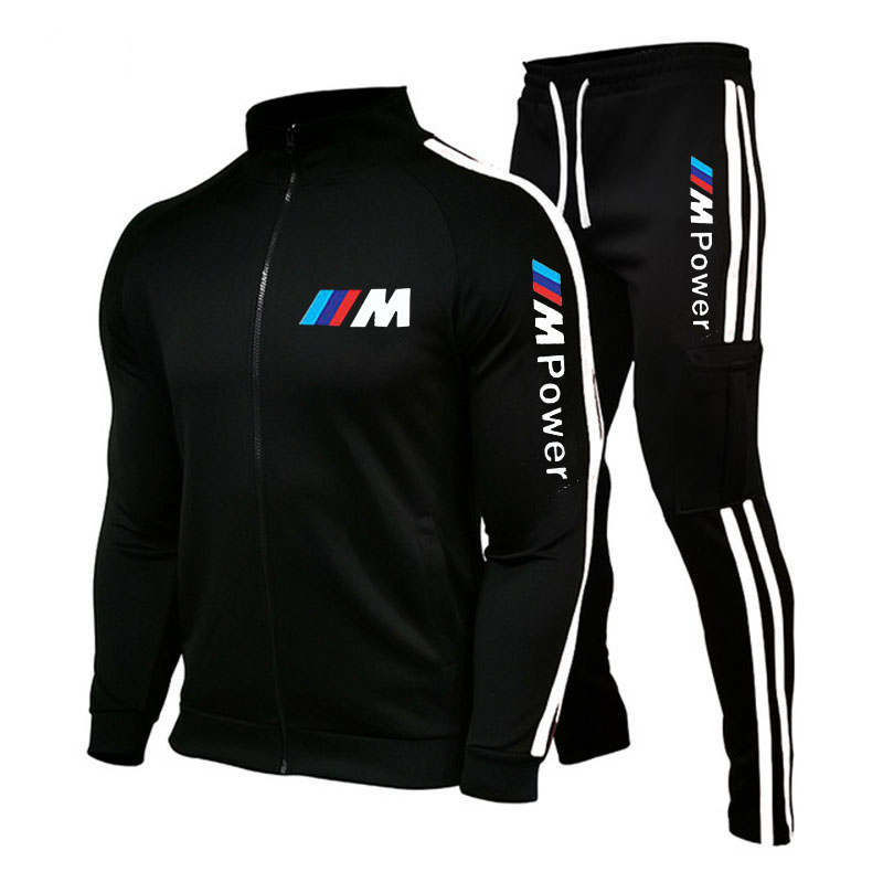 

New BMW  Mens Football hot Sets Zipper Hoodie+Pants Two Pieces Casual Tracksuit Male Sportswear Gym Brand Clothing Sweat Suit, Gray