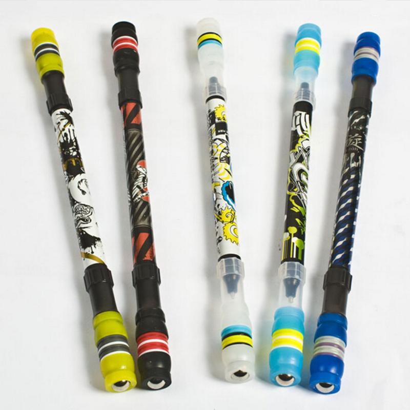 

2PCSNon Slip Coated Spin Rolling Pen Cool Spinning Rotating Gaming Ballpoint Blue Ink Refill Matting Finger Playing Pens, Blue;orange