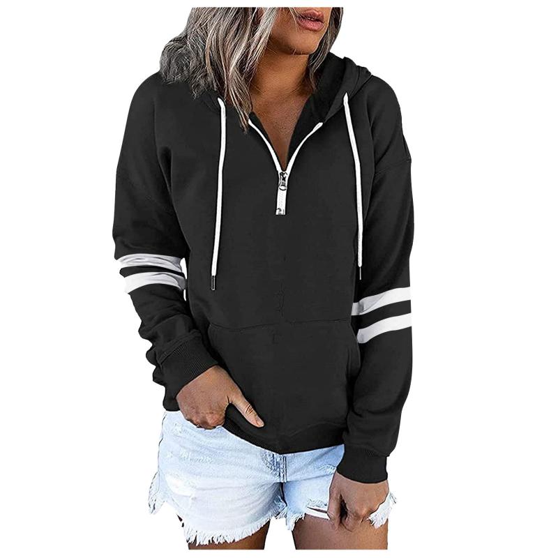 

Women's Hoodies & Sweatshirts Women Casual Kpop Zipper Collar Drawstring Hoody Fashion Hoodie Long Sleeve Female Pullovers Streetwear 2021, Black