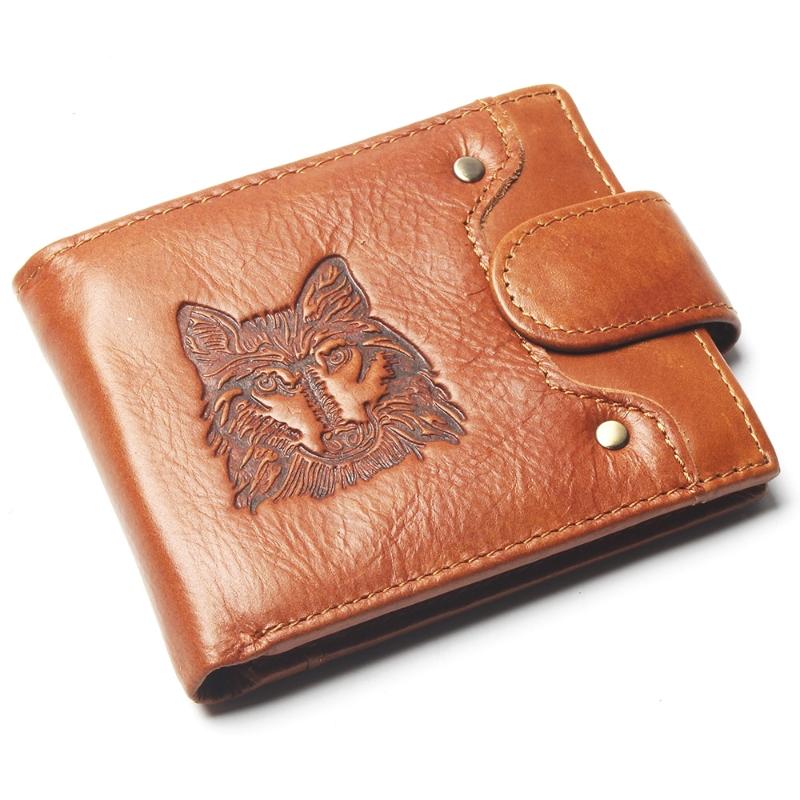 

Wallets Coin Purse Mens Wolf Head Style Wallet Genuine Leather For Men Card Holder Strong, Black