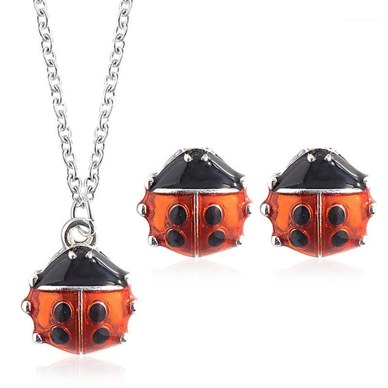 

Earrings & Necklace ONEVAN Fashion Set Ladybird Round Animal Jewelry Family Gift, Silver