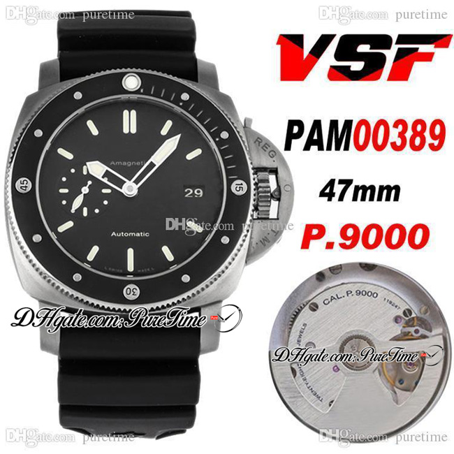 

VSF V2 47mm VS389 P.9000 P9000 Automatic Mens Watch Titanium Case Black Dial VS00389 Super Edition Rubber Strap 2021 PTPM Puretime, Slivery;brown