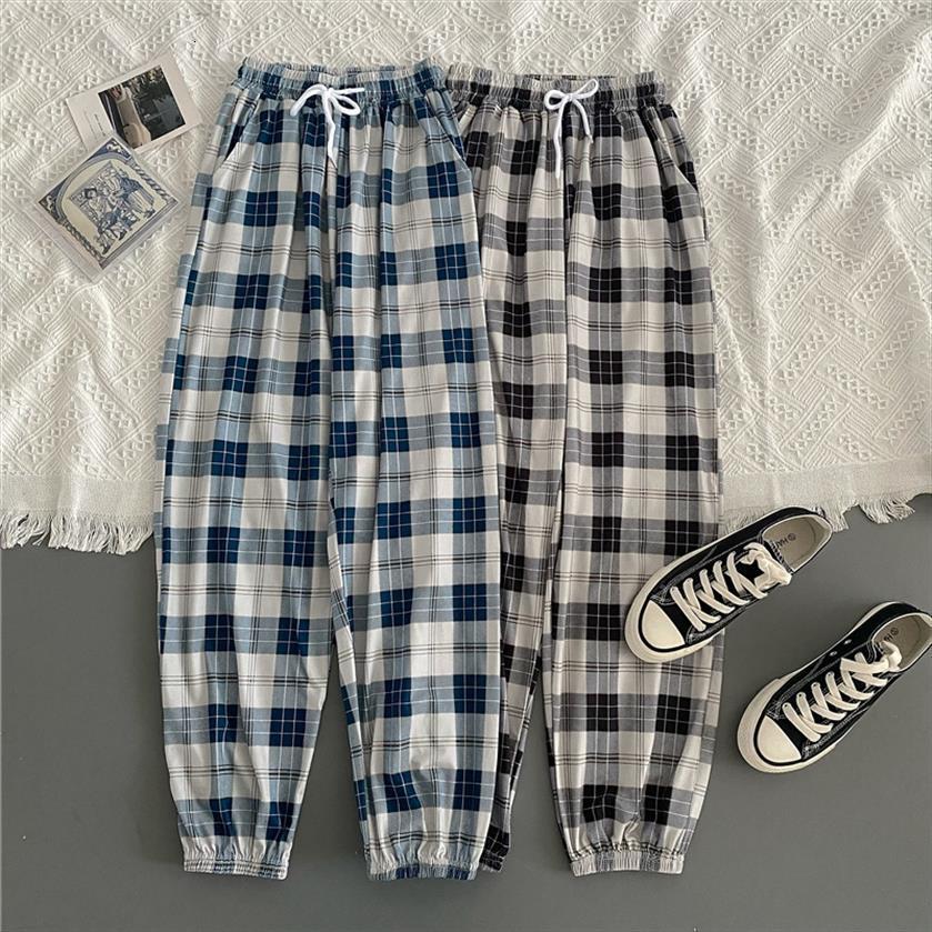 

plaid streetwear cool girl women capris high waist trousers harem sweatpants joggers cargo sweat korean pantalon, Black;white