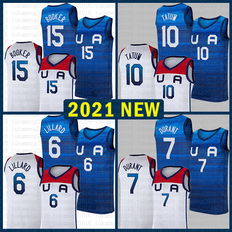 

Basketball Jersey Team America 2021 USA Tokyo Summer Olympics Dark Blue White Damian 6 Lillard Kevin 7 Durant Jayson 10 Tatum Devin 15 Booker Lavender, Black;red