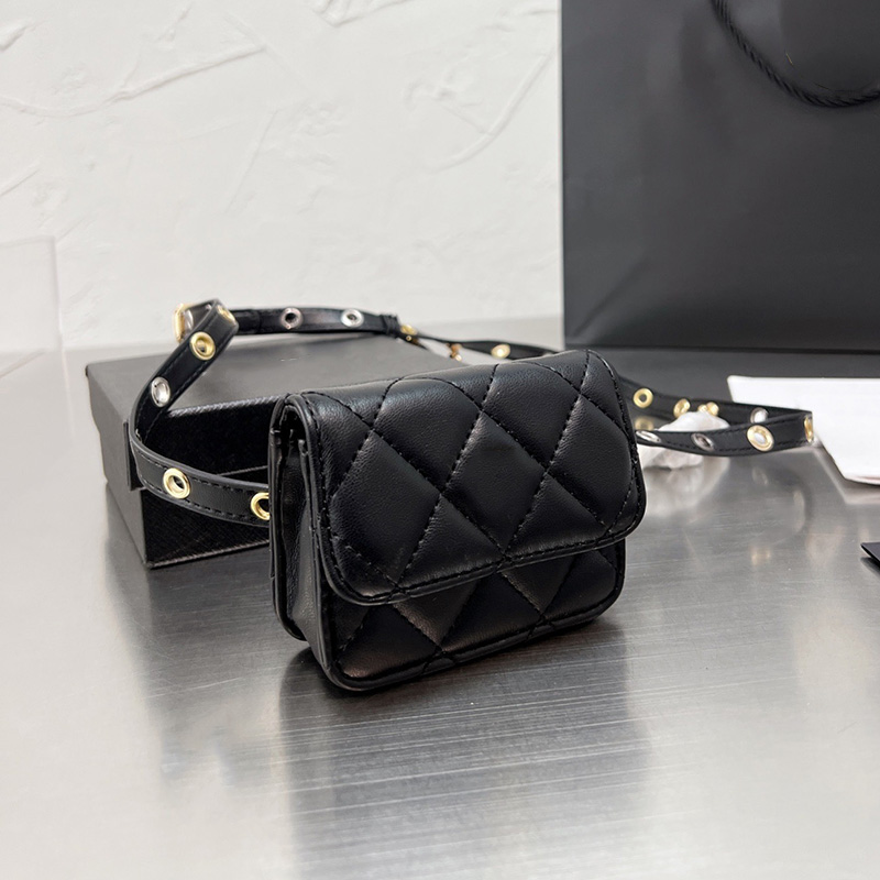 

Classic Tiny Mini Flap Designer Fanny Pack Bags Crossbody Quilted Leather Chain Adjustable Shoulder Strap Vanity Cosmetic Case Coin Lipstick Pocket Handbags 10*7CM, Box