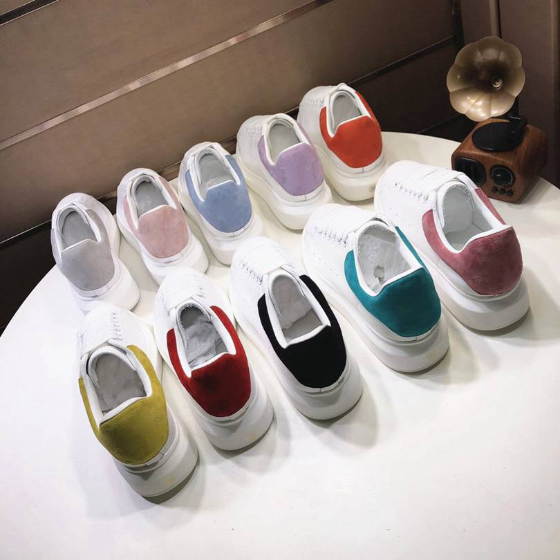 

Mens Fashion Women Men Trainers Reflective Rainbow Laces White Leather Platform Sneakers Women Flat Wedding Shoes Top Quality with Box Size 45